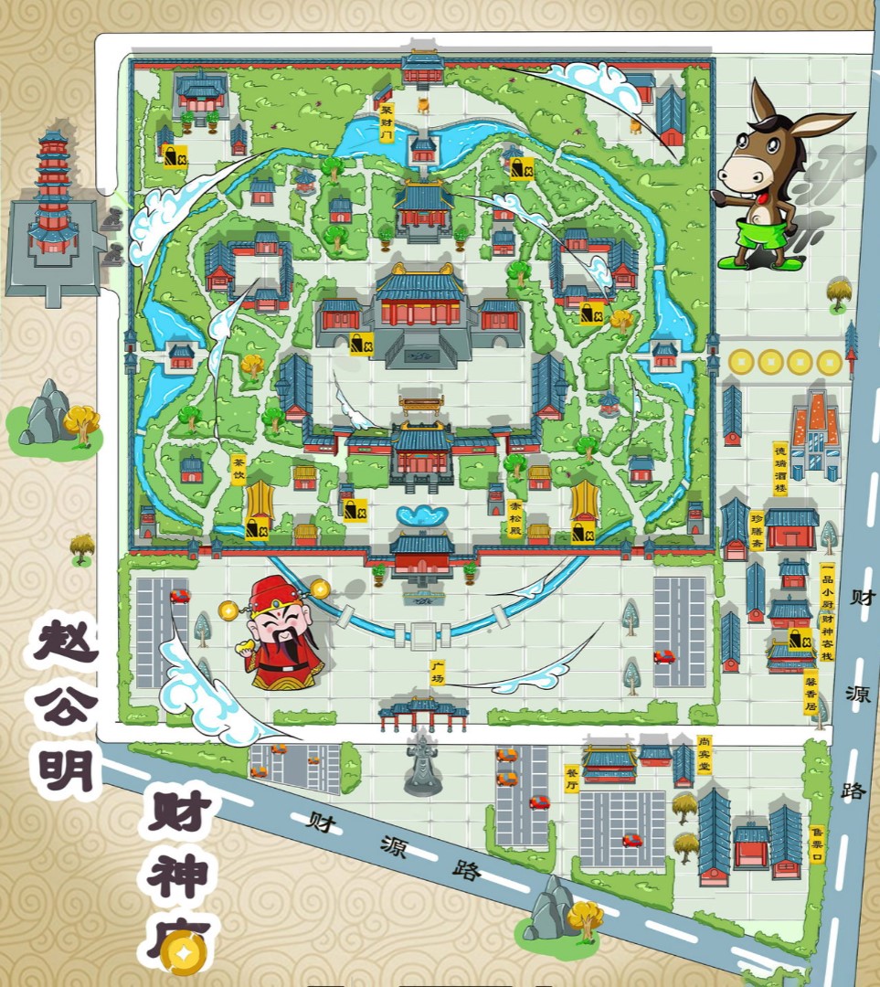 轵城镇寺庙类手绘地图